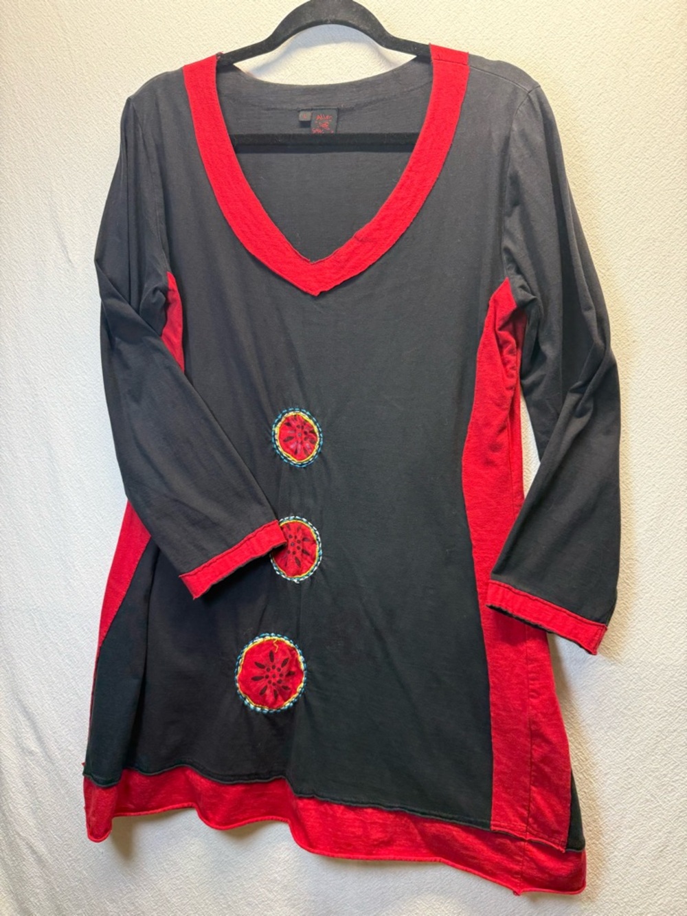 Artisan Boutique Colorful Cotton Dress / Tunic Batik & Embroidery VTG Grunge